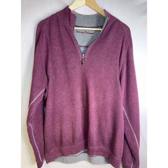 Tommy Bahama Men’s Large Quarter Zip Pullover Sweater Maroon Gray Lined Casual - Picture 1 of 6